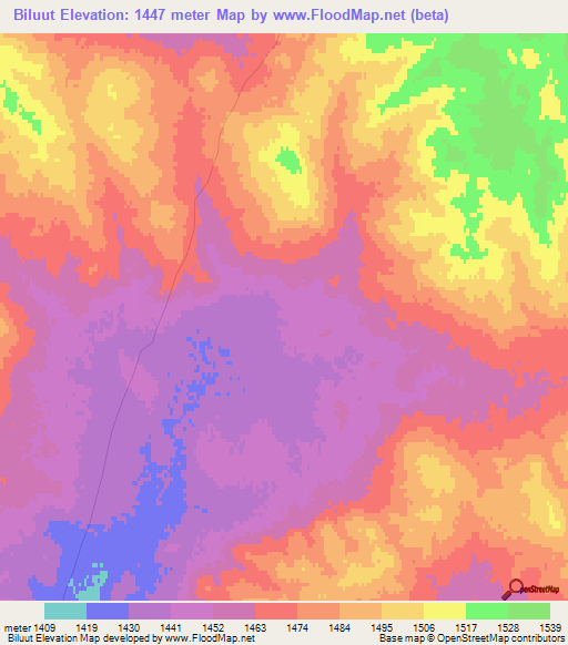 Biluut,Mongolia Elevation Map