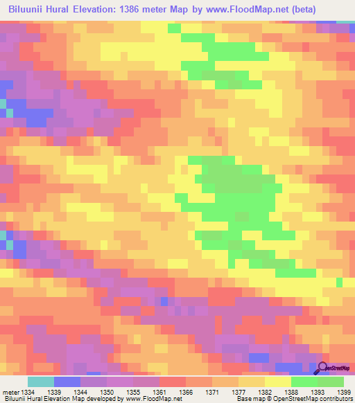 Biluunii Hural,Mongolia Elevation Map
