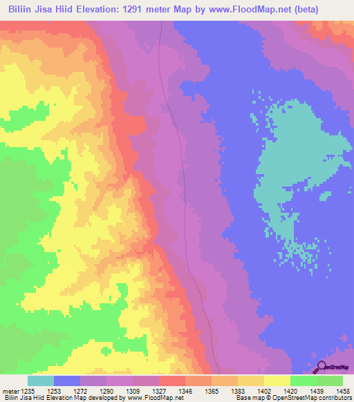 Biliin Jisa Hiid,Mongolia Elevation Map