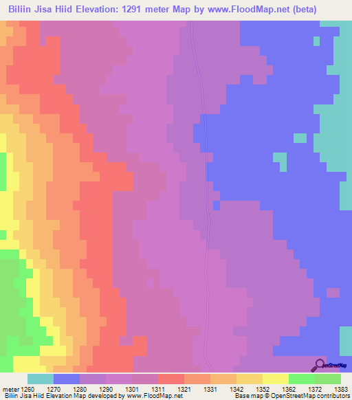 Biliin Jisa Hiid,Mongolia Elevation Map