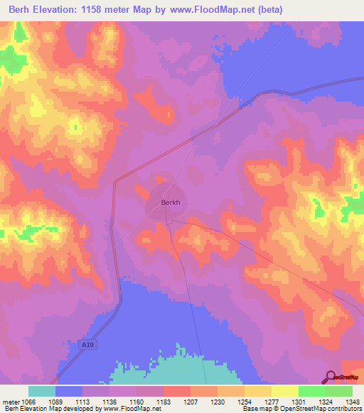 Berh,Mongolia Elevation Map