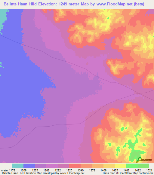 Belinte Haan Hiid,Mongolia Elevation Map