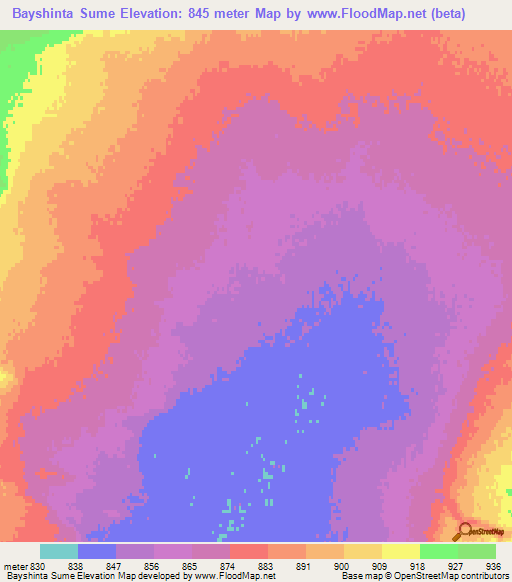 Bayshinta Sume,Mongolia Elevation Map