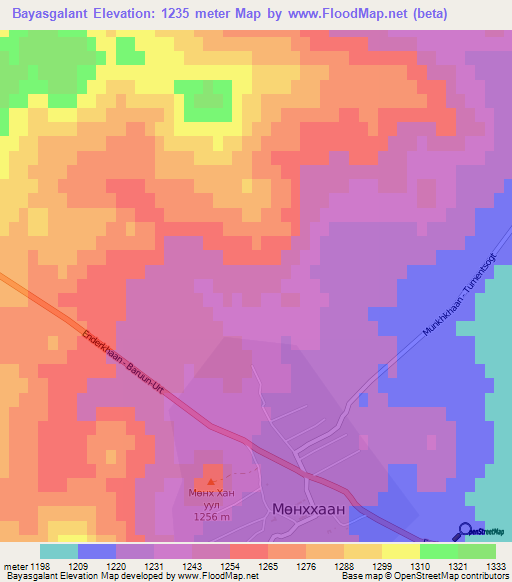 Bayasgalant,Mongolia Elevation Map