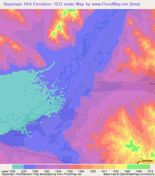 Bayartayn Hiid,Mongolia Elevation Map