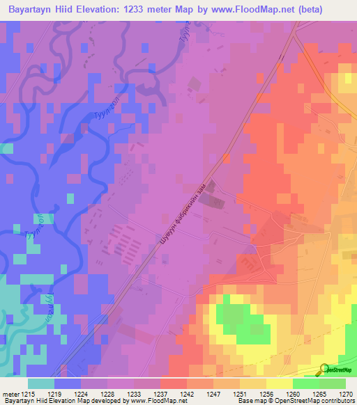 Bayartayn Hiid,Mongolia Elevation Map