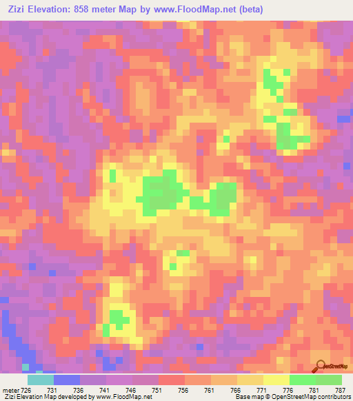 Zizi,Congo (Kinshasa) Elevation Map