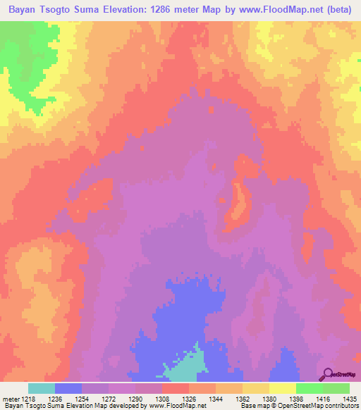 Bayan Tsogto Suma,Mongolia Elevation Map