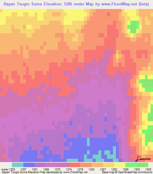 Bayan Tsogto Suma,Mongolia Elevation Map