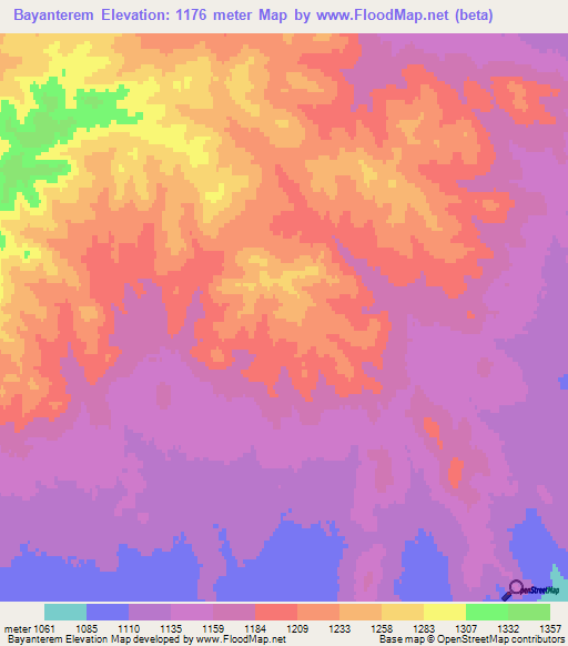 Bayanterem,Mongolia Elevation Map