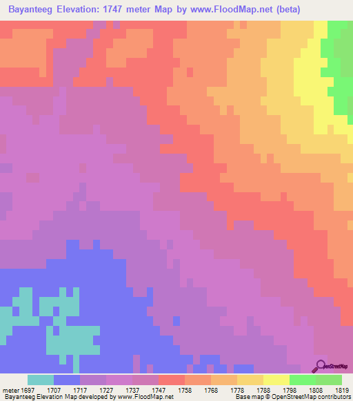 Bayanteeg,Mongolia Elevation Map