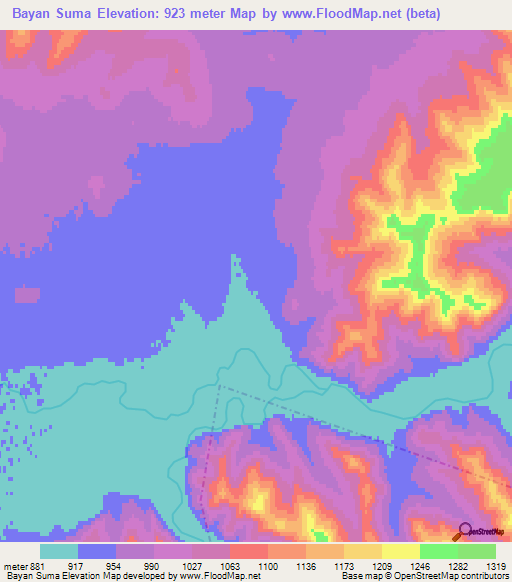 Bayan Suma,Mongolia Elevation Map
