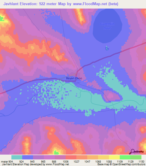 Javhlant,Mongolia Elevation Map
