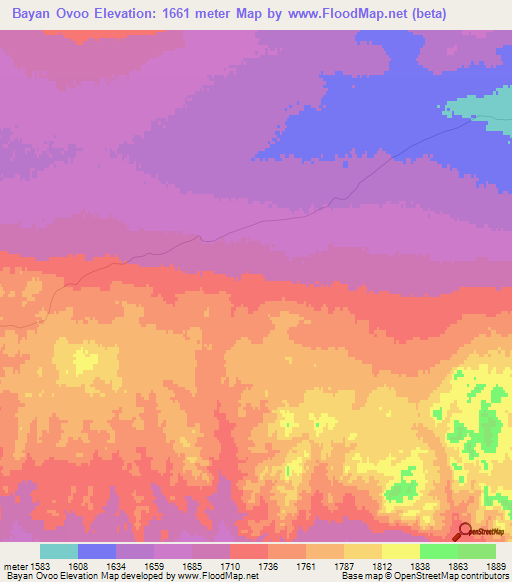 Bayan Ovoo,Mongolia Elevation Map