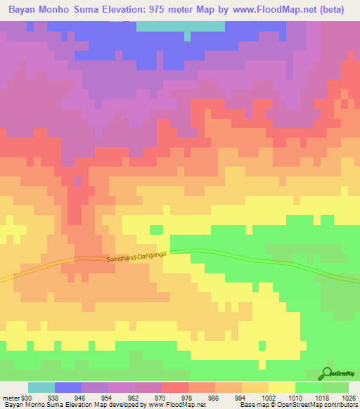 Bayan Monho Suma,Mongolia Elevation Map