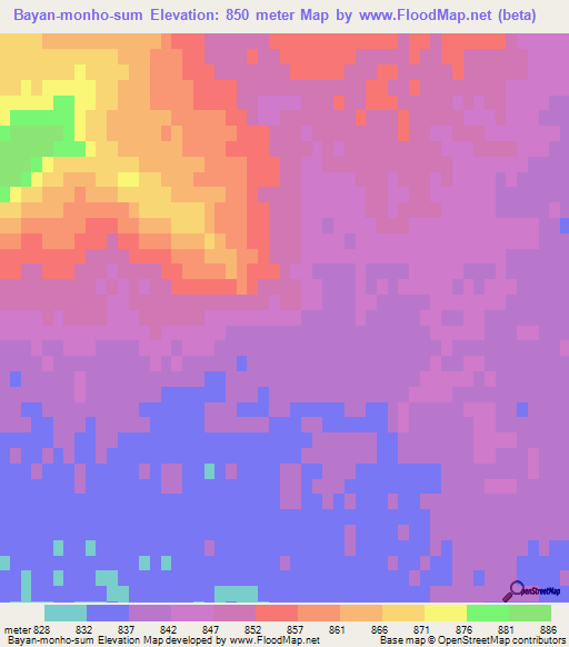 Bayan-monho-sum,Mongolia Elevation Map