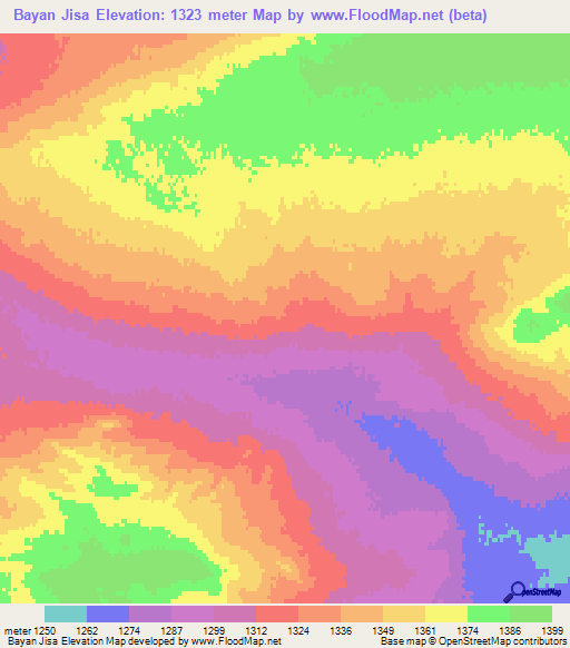 Bayan Jisa,Mongolia Elevation Map