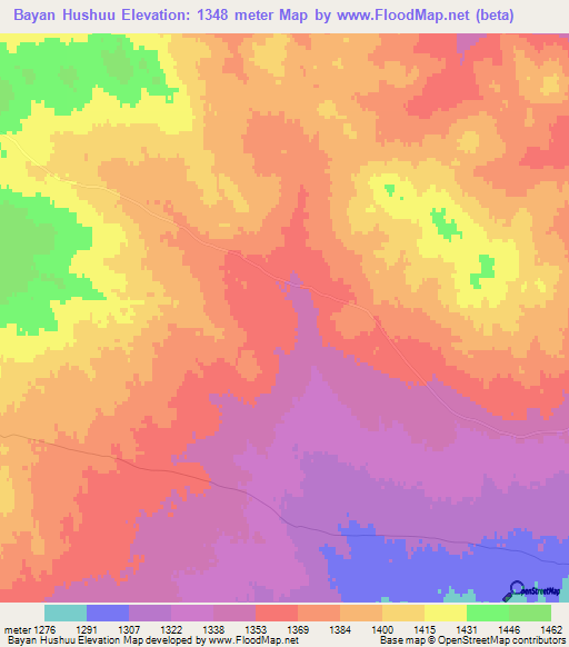 Bayan Hushuu,Mongolia Elevation Map