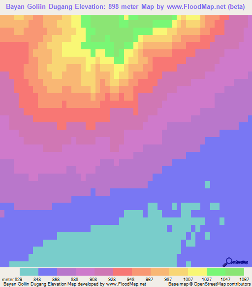 Bayan Goliin Dugang,Mongolia Elevation Map