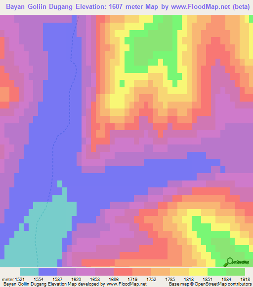Bayan Goliin Dugang,Mongolia Elevation Map