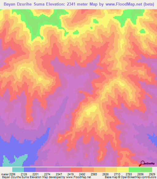 Bayan Dzurihe Suma,Mongolia Elevation Map