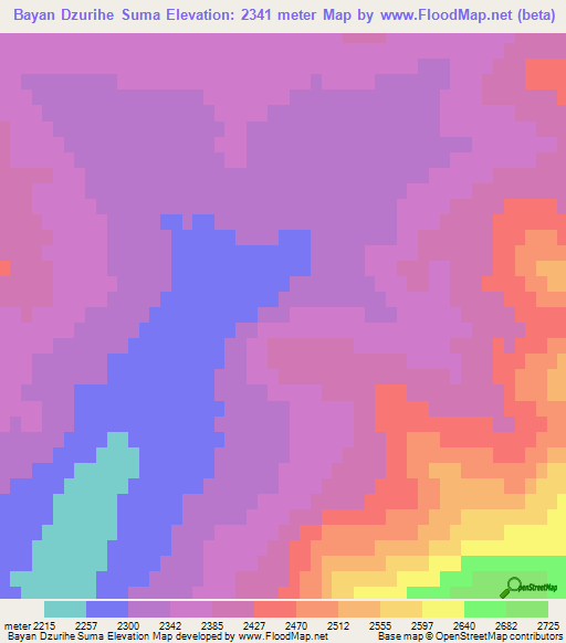 Bayan Dzurihe Suma,Mongolia Elevation Map