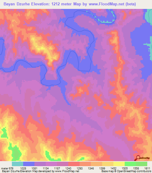 Bayan Dzurhe,Mongolia Elevation Map