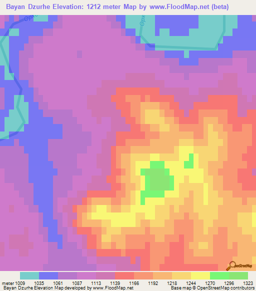 Bayan Dzurhe,Mongolia Elevation Map