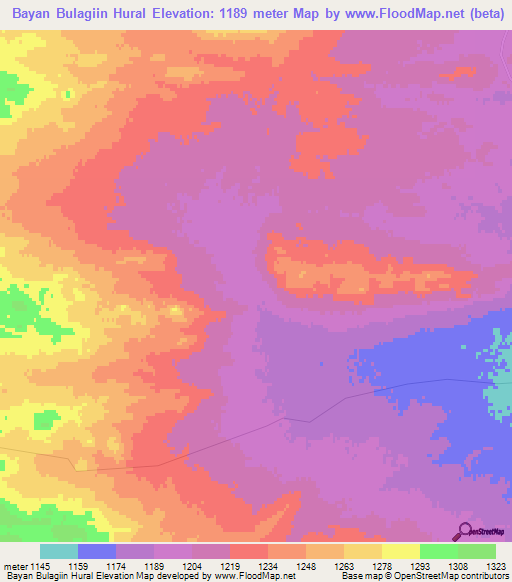 Bayan Bulagiin Hural,Mongolia Elevation Map