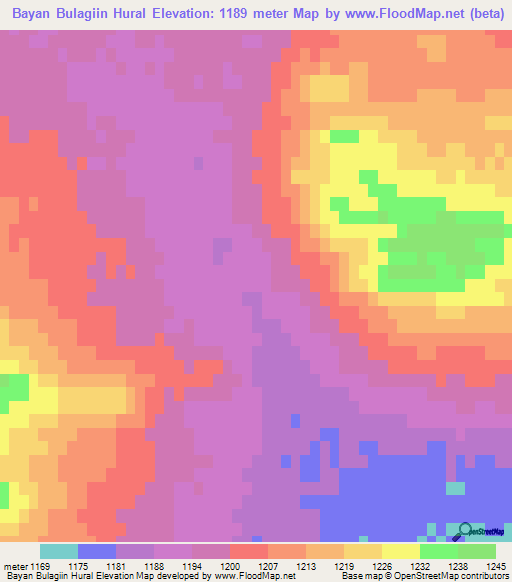 Bayan Bulagiin Hural,Mongolia Elevation Map