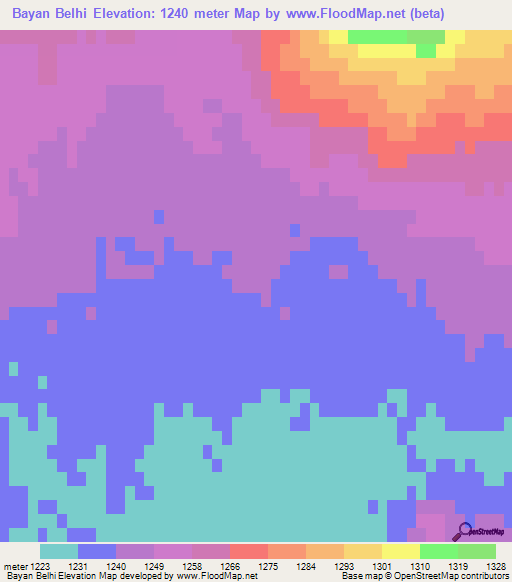 Bayan Belhi,Mongolia Elevation Map
