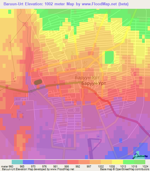 Baruun-Urt,Mongolia Elevation Map