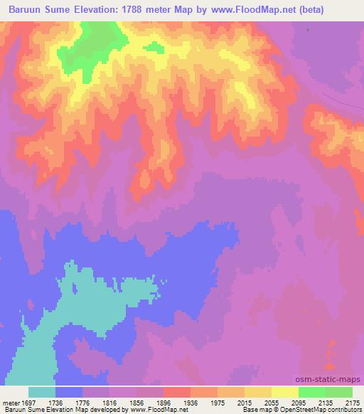 Baruun Sume,Mongolia Elevation Map