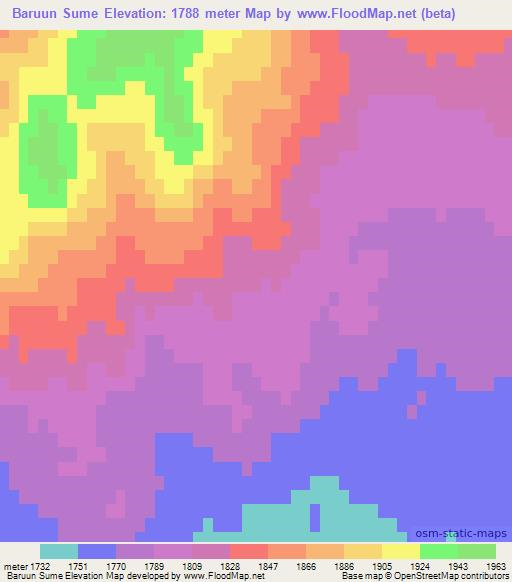 Baruun Sume,Mongolia Elevation Map
