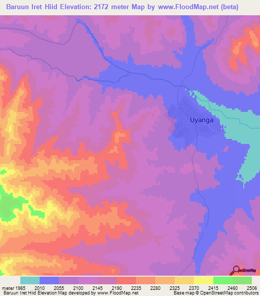 Baruun Iret Hiid,Mongolia Elevation Map