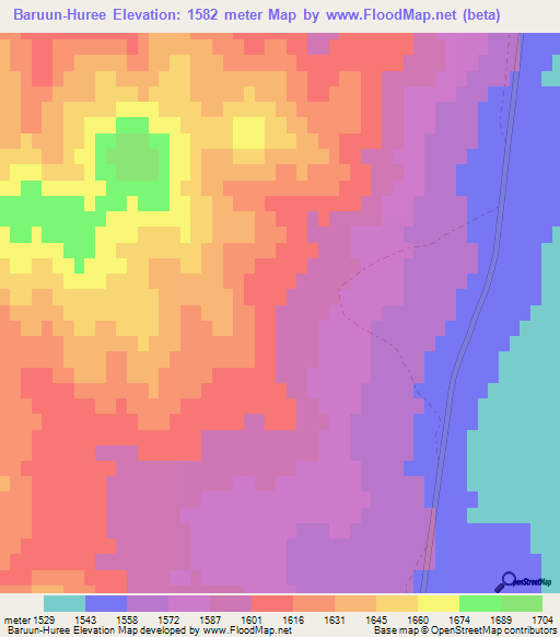 Baruun-Huree,Mongolia Elevation Map