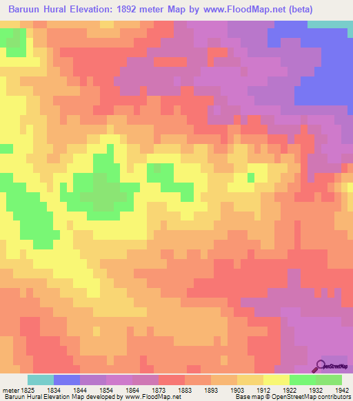 Baruun Hural,Mongolia Elevation Map