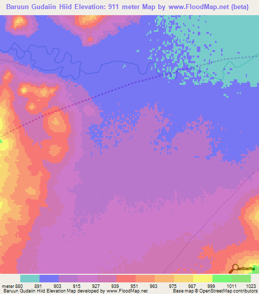 Baruun Gudaiin Hiid,Mongolia Elevation Map