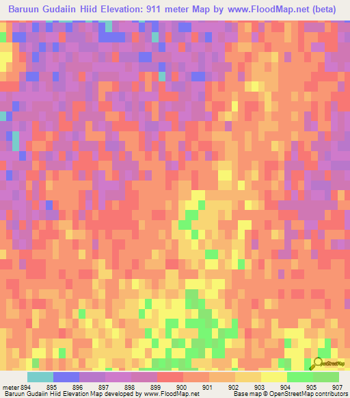 Baruun Gudaiin Hiid,Mongolia Elevation Map