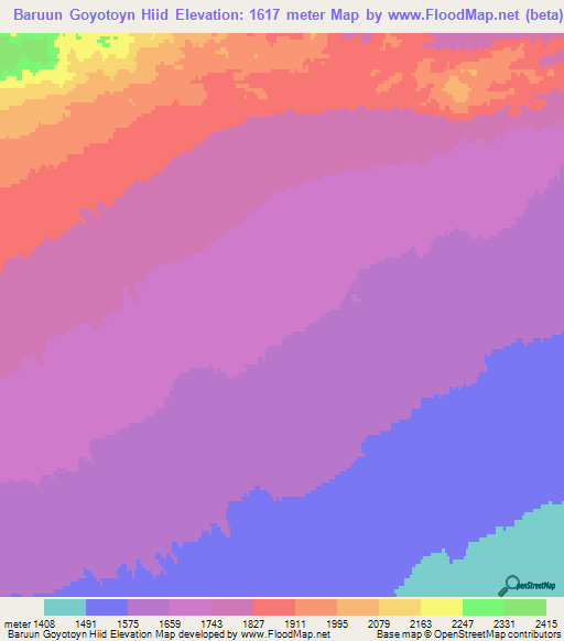 Baruun Goyotoyn Hiid,Mongolia Elevation Map