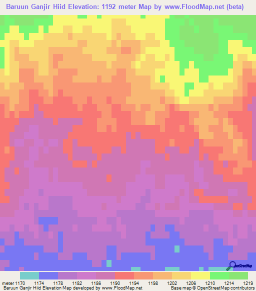 Baruun Ganjir Hiid,Mongolia Elevation Map