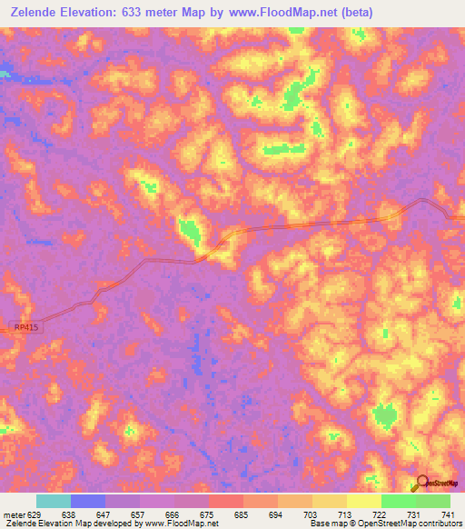 Zelende,Congo (Kinshasa) Elevation Map