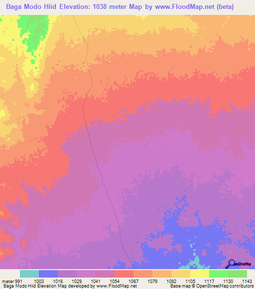 Baga Modo Hiid,Mongolia Elevation Map