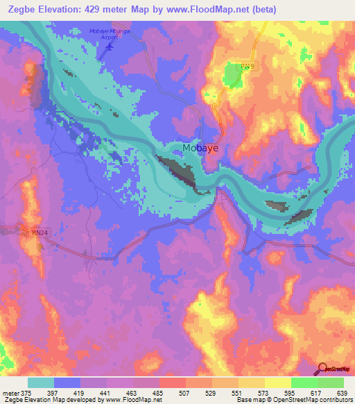 Zegbe,Congo (Kinshasa) Elevation Map