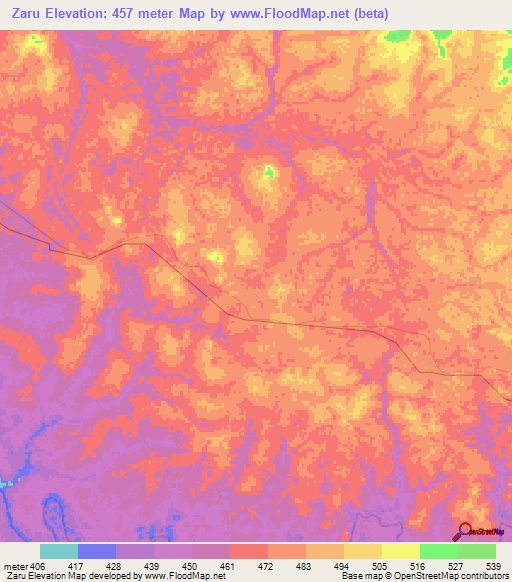 Zaru,Congo (Kinshasa) Elevation Map