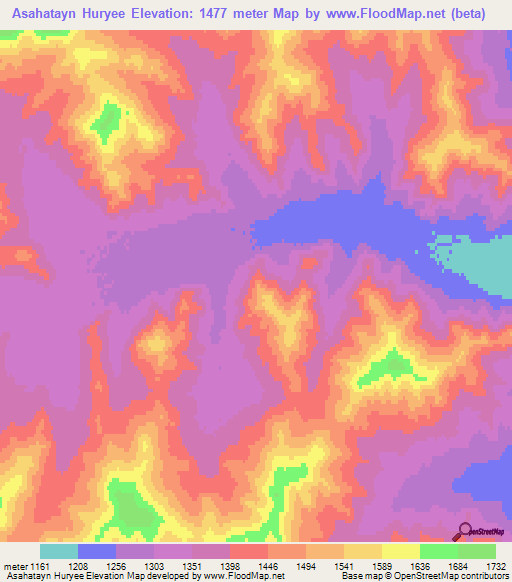 Asahatayn Huryee,Mongolia Elevation Map