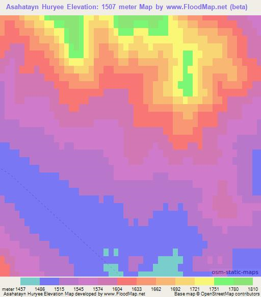 Asahatayn Huryee,Mongolia Elevation Map