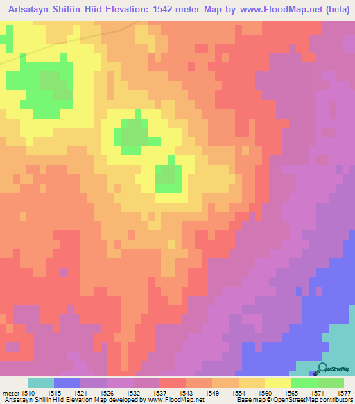Artsatayn Shiliin Hiid,Mongolia Elevation Map