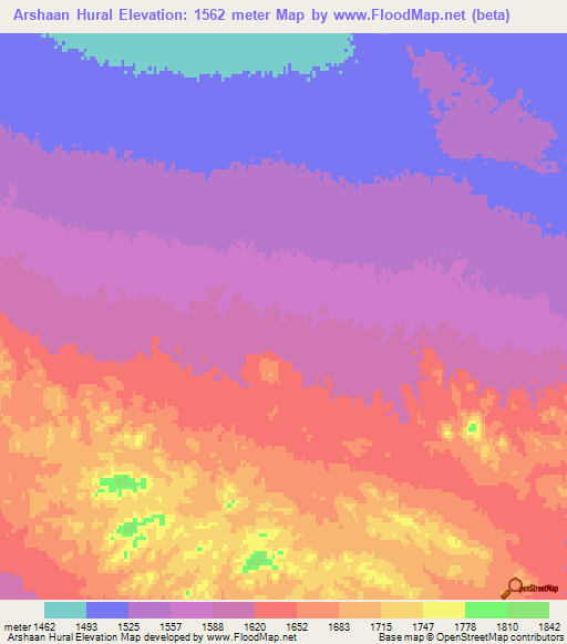 Arshaan Hural,Mongolia Elevation Map