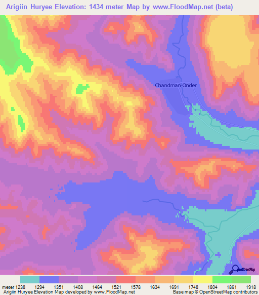 Arigiin Huryee,Mongolia Elevation Map